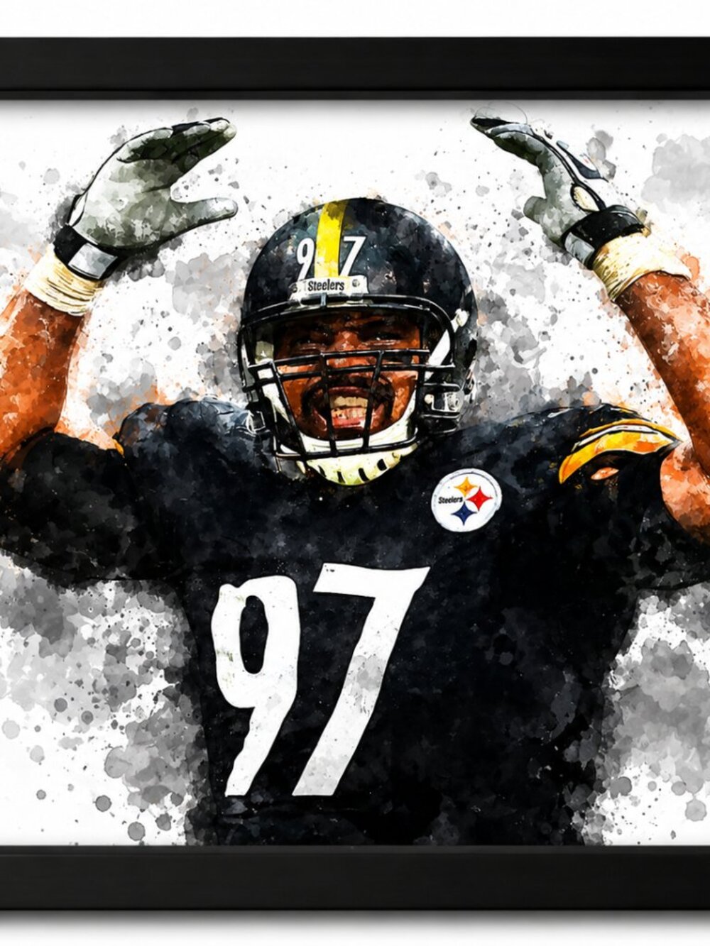 Pittsburgh Steelers #97 Watercolor Style Framed Art Print - NFL Wall Decor